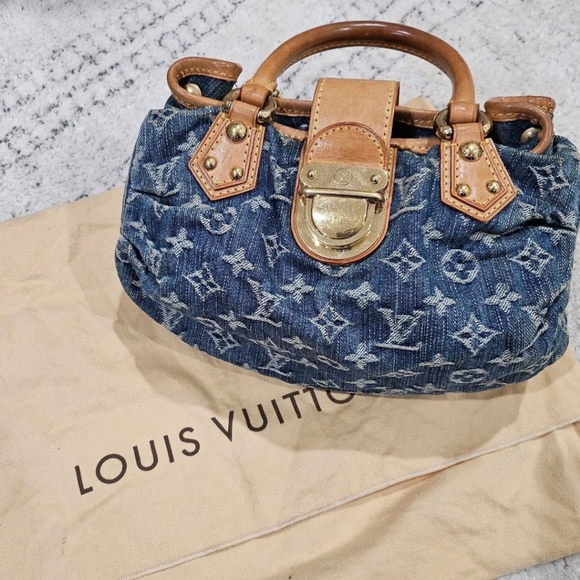 SOLD!! Louis Vuitton Monogram Denim Pleaty Bag W/ LV Twilly - Picture 2 of 13